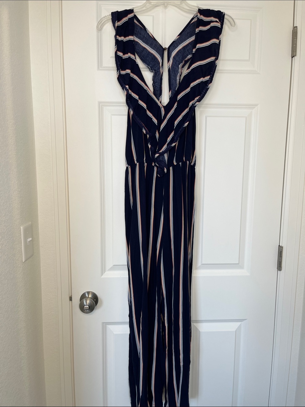 Xhilaration Navy Jumpsuit with Cream & Light Pink Stripes